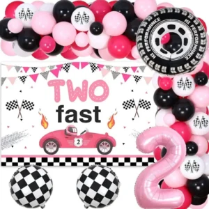 Hot Wheels Balloon Decor with Backdrop in Pink